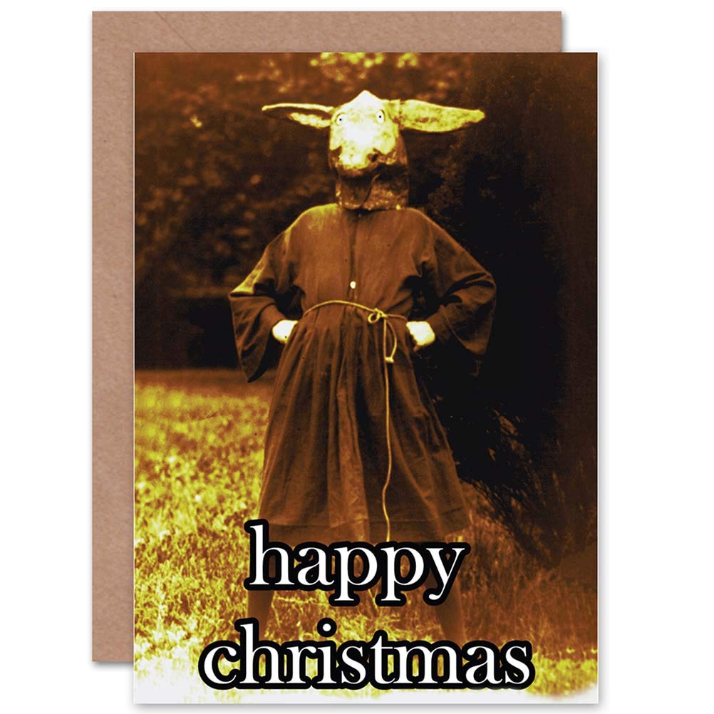 Wee Blue Coo CARD MERRY CHRISTMAS XMAS BIZARRE ANIMAL HEAD GUY FUN GIFT
