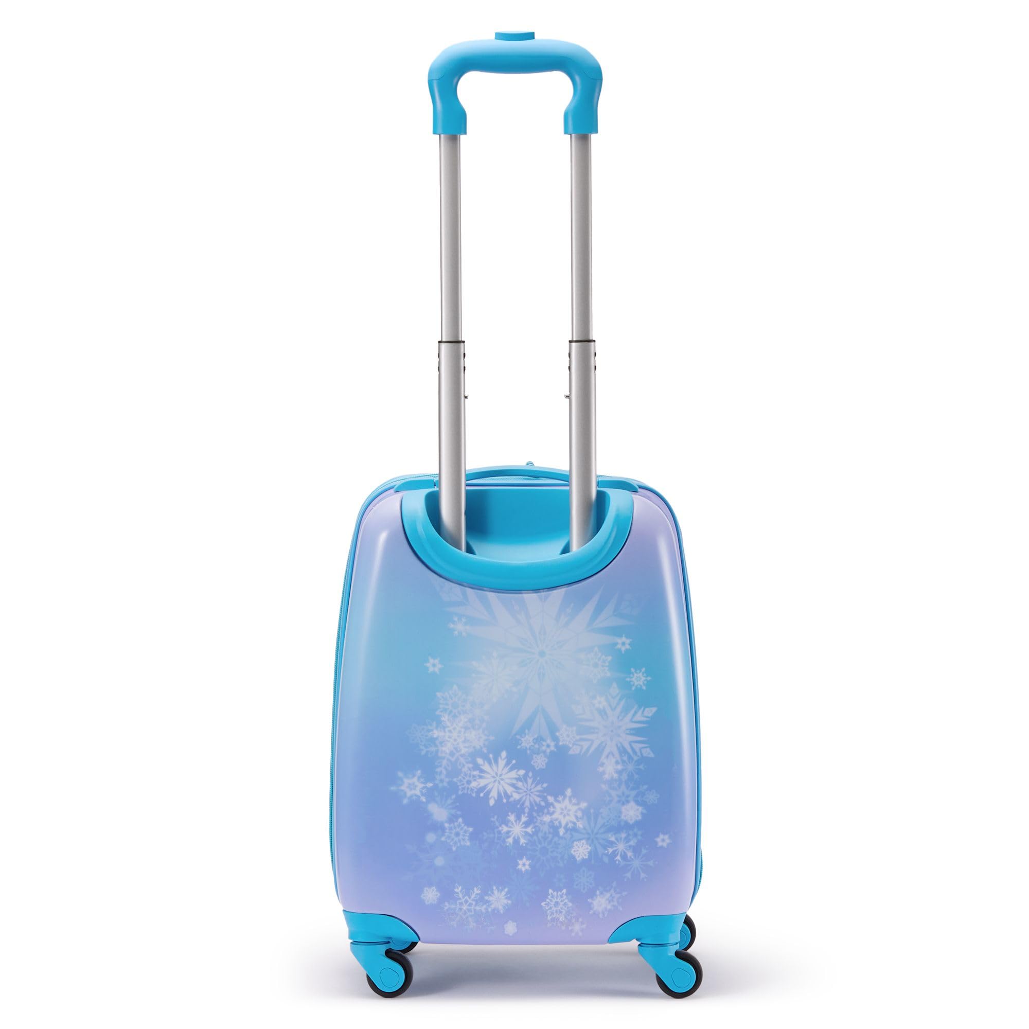 Disney Store Official trolley Frozen, 30 x 23 x 48 cm, valigia rigida blu per bambini, con manico telescopico, ruote multidirezionali, con Elsa, Olaf e motivo a fiocchi di neve