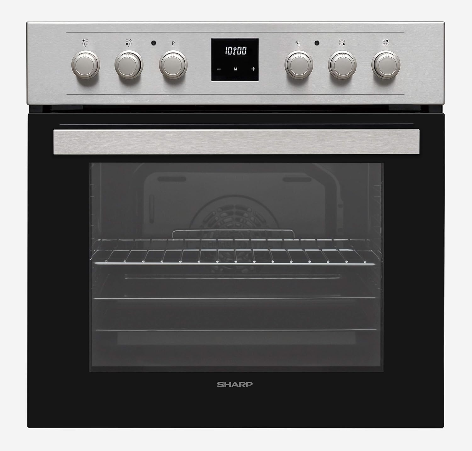 Sharp Einbauherd Set Backofen Heißluft Umluft Pizzastufe Grill Teleskopauszug versenkbare Knebel mit SCHOTT CERAN® Glaskeramik Kochfeld autark