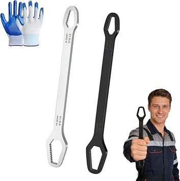 Double Ended Wrench, 8mm-22mm5/16-7/8 Inch Double End Multifunctional Self Adjustable Wrench Repair Tools, for Auto/Motorcycle/Bicycle Maintenance Black+Silver