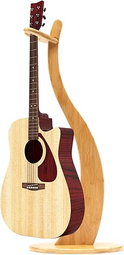 CNCEST Soporte de bambú independiente para guitarra con almohadillas antideslizantes en la parte inferior, soporte de exhibición de madera para