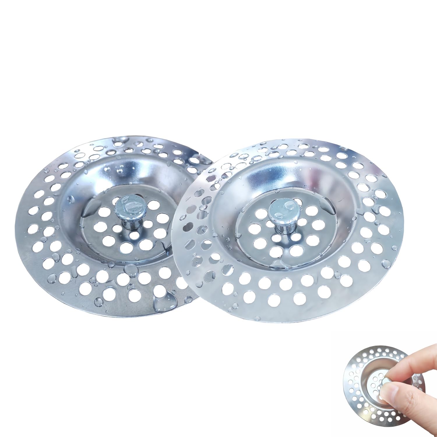 Yakrioes Silver Stainless Steel Kitchen Sink Strainer Plug Sink Sieve Sink Hole Strainer Drain Protector For Bathroom And Kitchen, Hair Catcher Stopper For Bathtub 70Mm（2 Pcs）