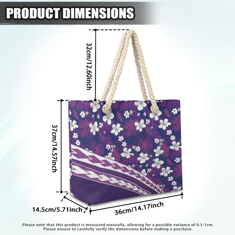 Tropical Flowers Travel Tote Bag for Women Shoulder Beach Bags, 14" X 5.7" X 14.5", Boho Hawaiian Tribal Large Tote Purse for Vacation Hobo Handbags4