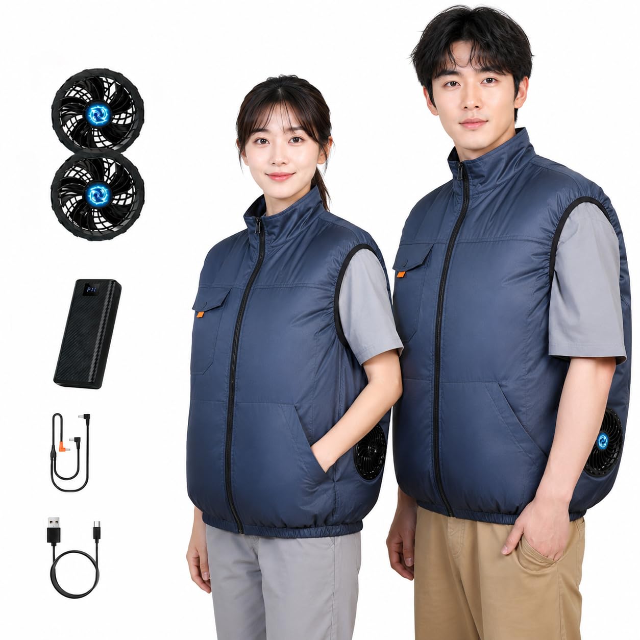 [Sugeko] 空調作業服 空調冷風服ベスト 【2026 超強力ファン&45時間連続稼働&6段階風量調節】 ファン付き冷却服 最大-18℃瞬間冷却 暴風モーター 5枚羽根 3D循環送風 高出力大容量バッテリー付き 空調扇風服 空調ウェア UVカット撥水加工 薄型 上着 男女兼用 熱中症対策 工事現場適用 PSE認証済み (L)