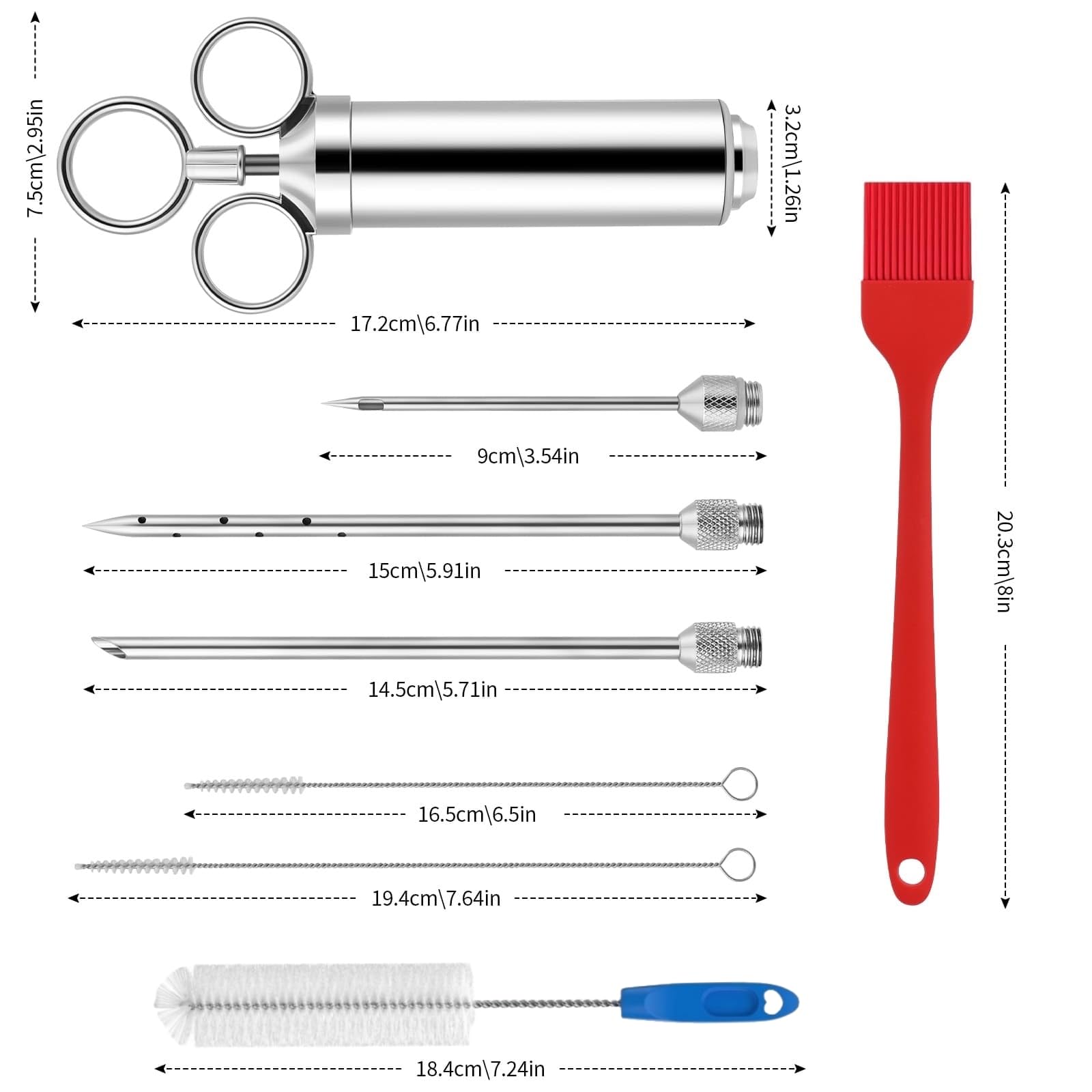 Euakee Siringa per Marinata, Kit in Acciaio Inossidabile con 3 Aghi per Carne, Siringa per Cucinare Pollo, Bistecca, Manzo, Ideale per BBQ, Affumicatore, Griglia