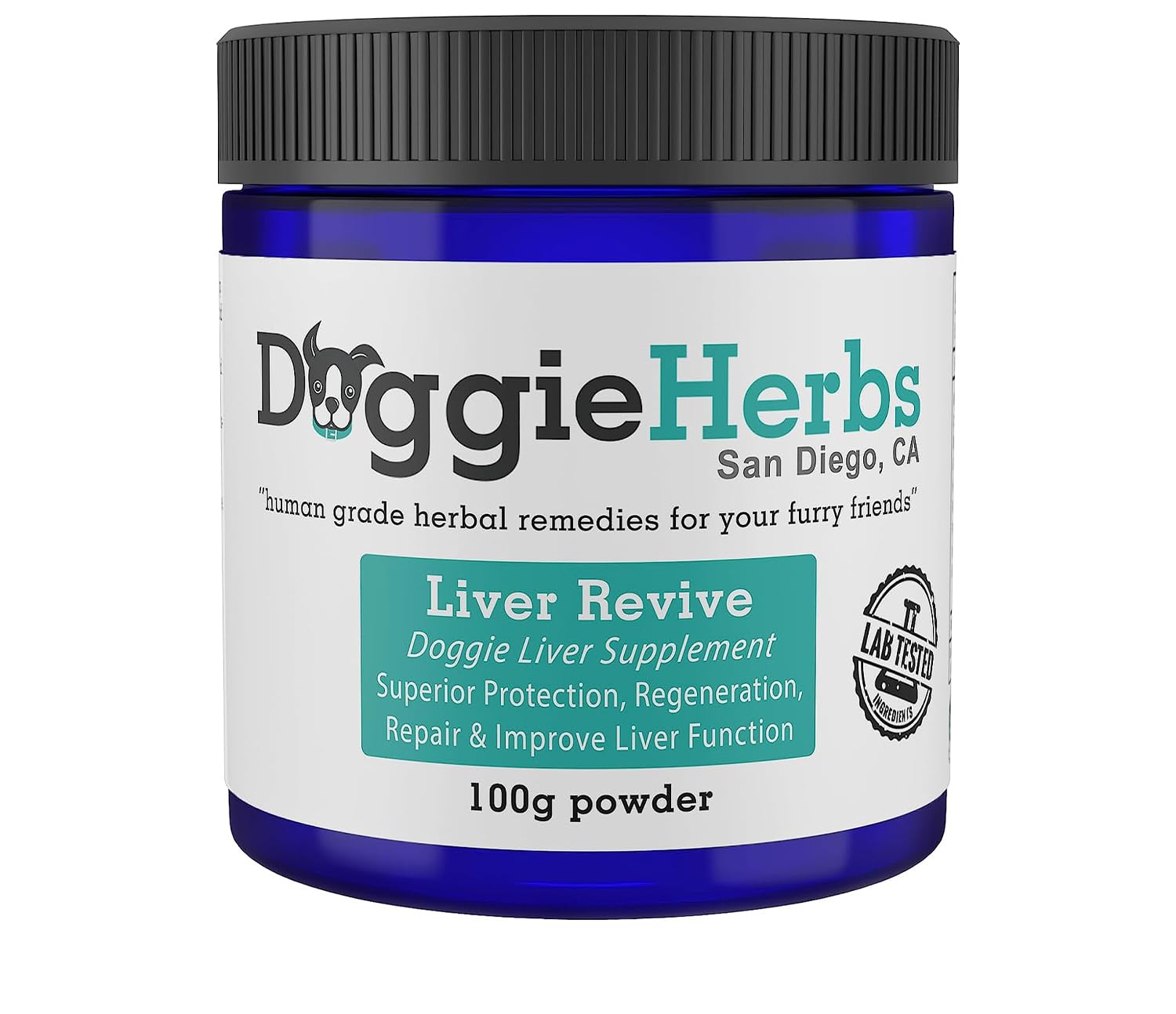 Liver Revive Dog Liver Health Supplement by Doggie Herbs - Human Grade Herbal Plant Based for Liver Healing, Protection, Repair, and Improvement 100g w/Scoop