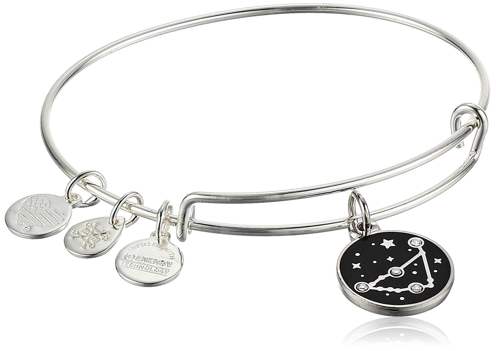 Alex and Ani Zodiac Expandable Bangle for Women, Zodiacs Charms, Black Epoxy and Crystals, Shiny Finish, 2 to 3.5 in