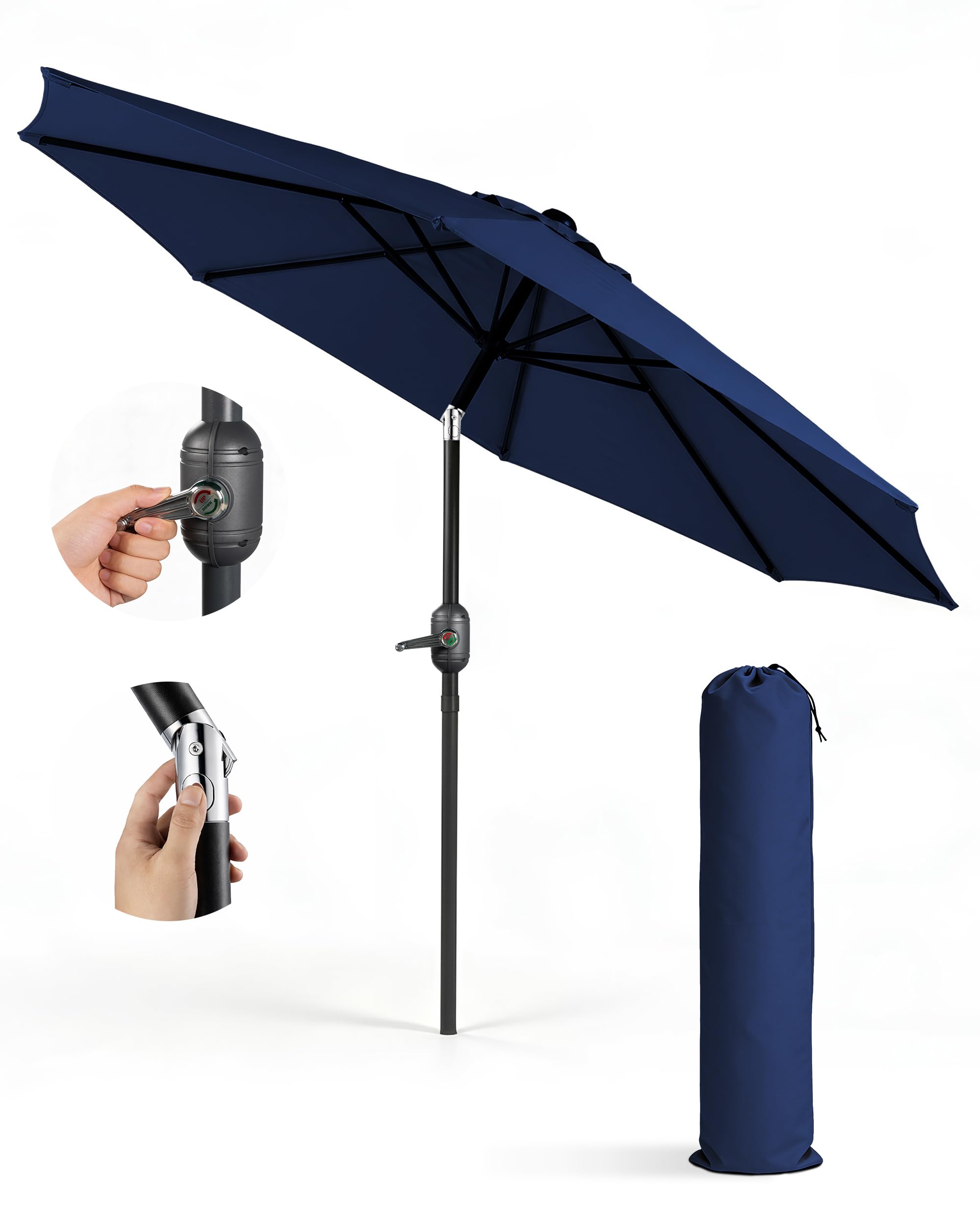 KEPLIN 2.3m Tilting Parasol – Crank & Tilt Outdoor Umbrella with Protective Cover, 180gsm UPF 50+ Polyester Canopy, Steel Frame for Patio, Garden & Balcony — image 1