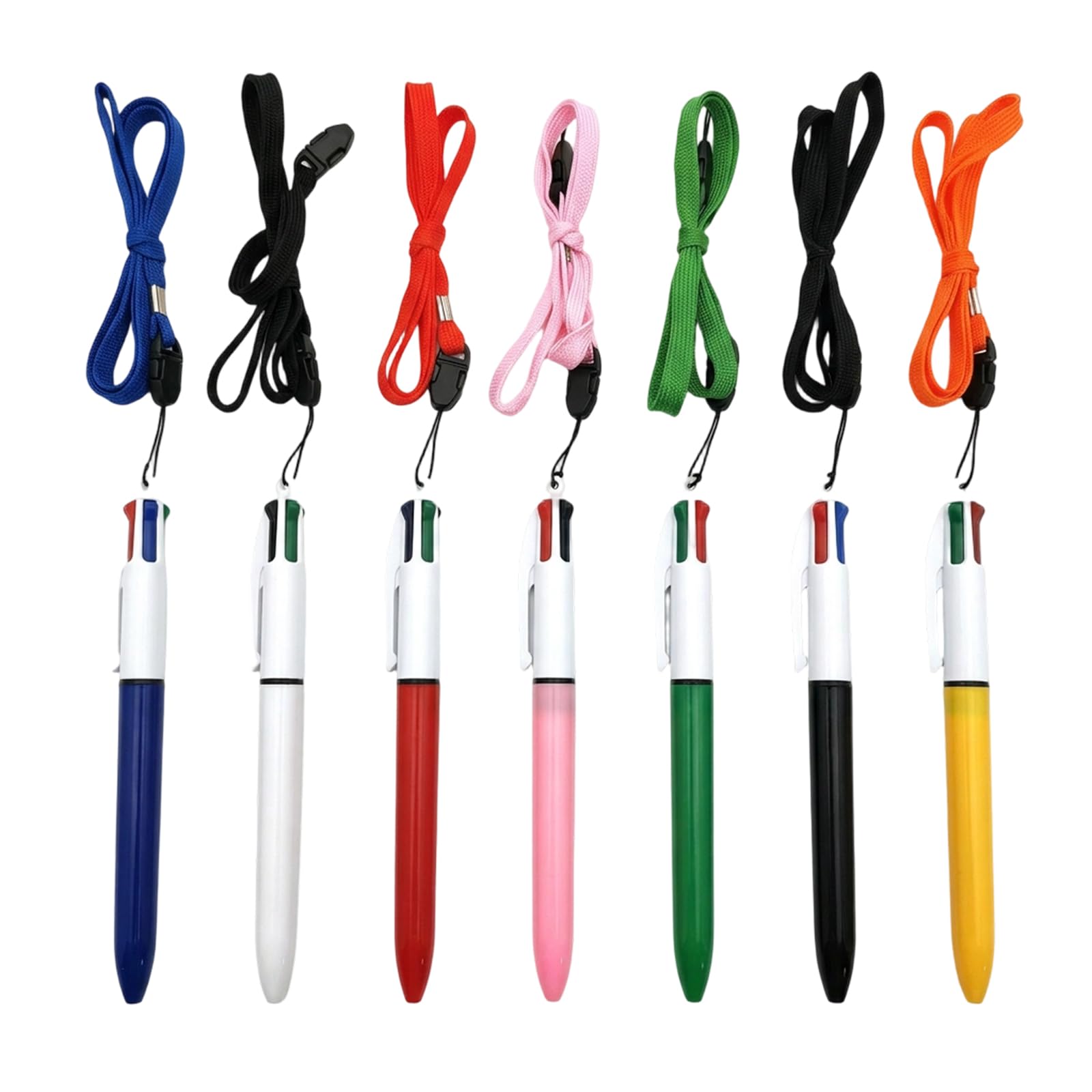 7 Pcs Lanyard Pen Set, 4 Colour Pen Multi Pen for Note Taking and Organisation, Multi Coloured Pens All in One with Black Red Blue Green Yellow Pink White Ink, Ideal for everyone and Professionals