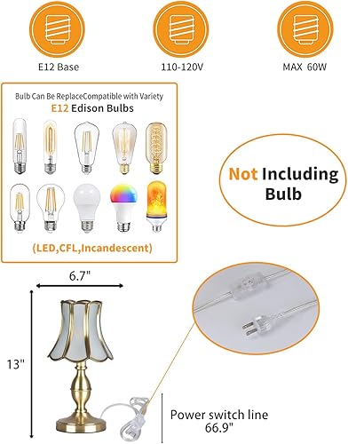 Miniatura 2 de Lámparas de escritorio retro, base con acabado de latón pulido con pantalla de vidrio esmerilado, pequeña lámpara de mesa para dormitorio, mesita de
