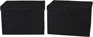 Household Essentials Wide Fabric Storage Bins with Lids, Black, Set of 2