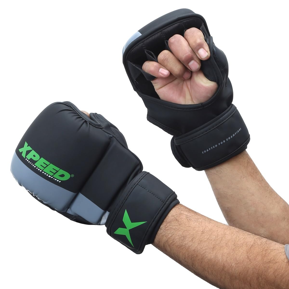XPEED Striking XP1504 - Guanti da grappling in poliuretano, per arti marziali, sport da combattimento, MMA, allenamento, guanti sportivi versatili, chiusura avvolgente con gancio e anello (L/XL, verde