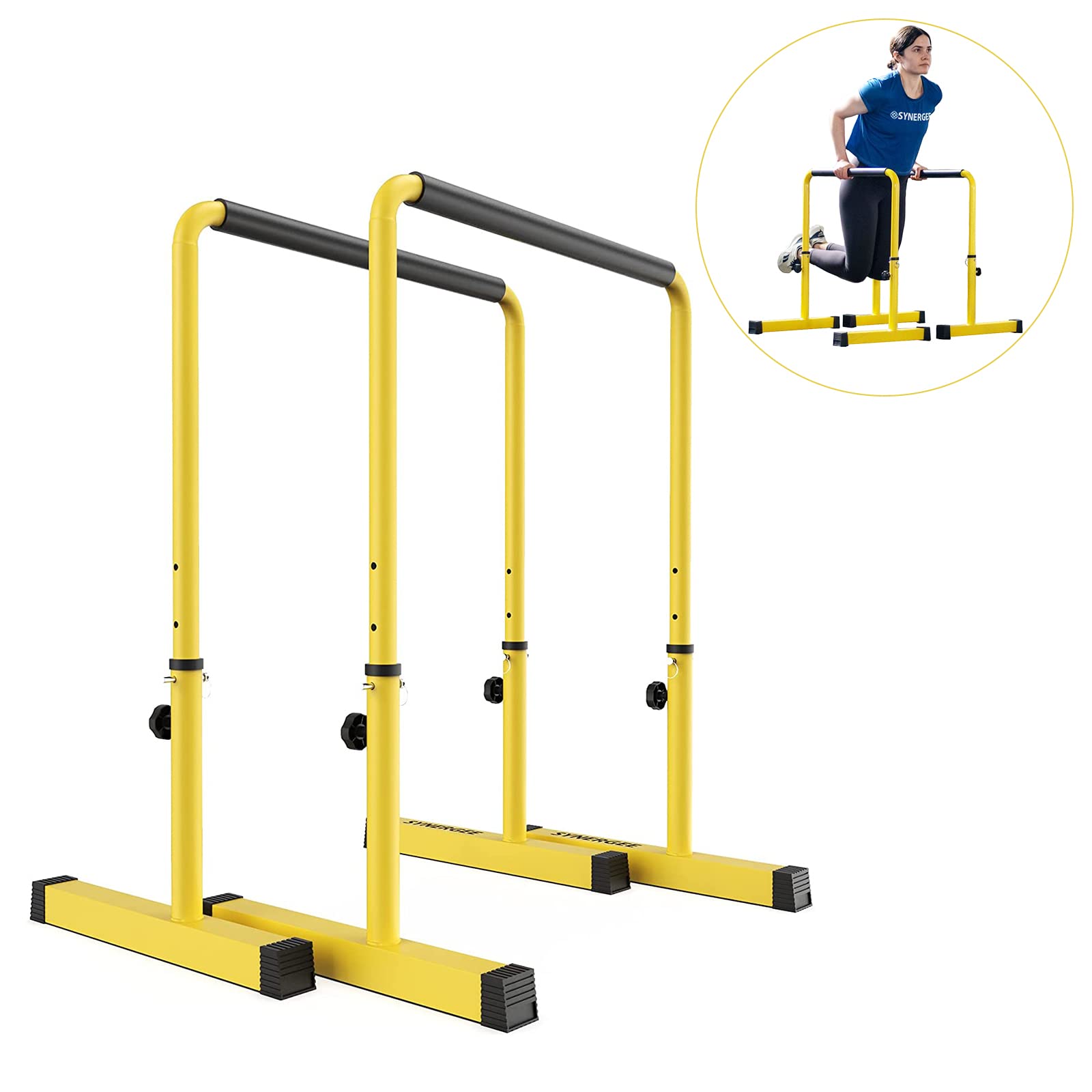 Synergee Dip Bar. Adjustable Dip Station from 30” – 39” for Dips, Inverted Pull Ups. Max Capacity 40