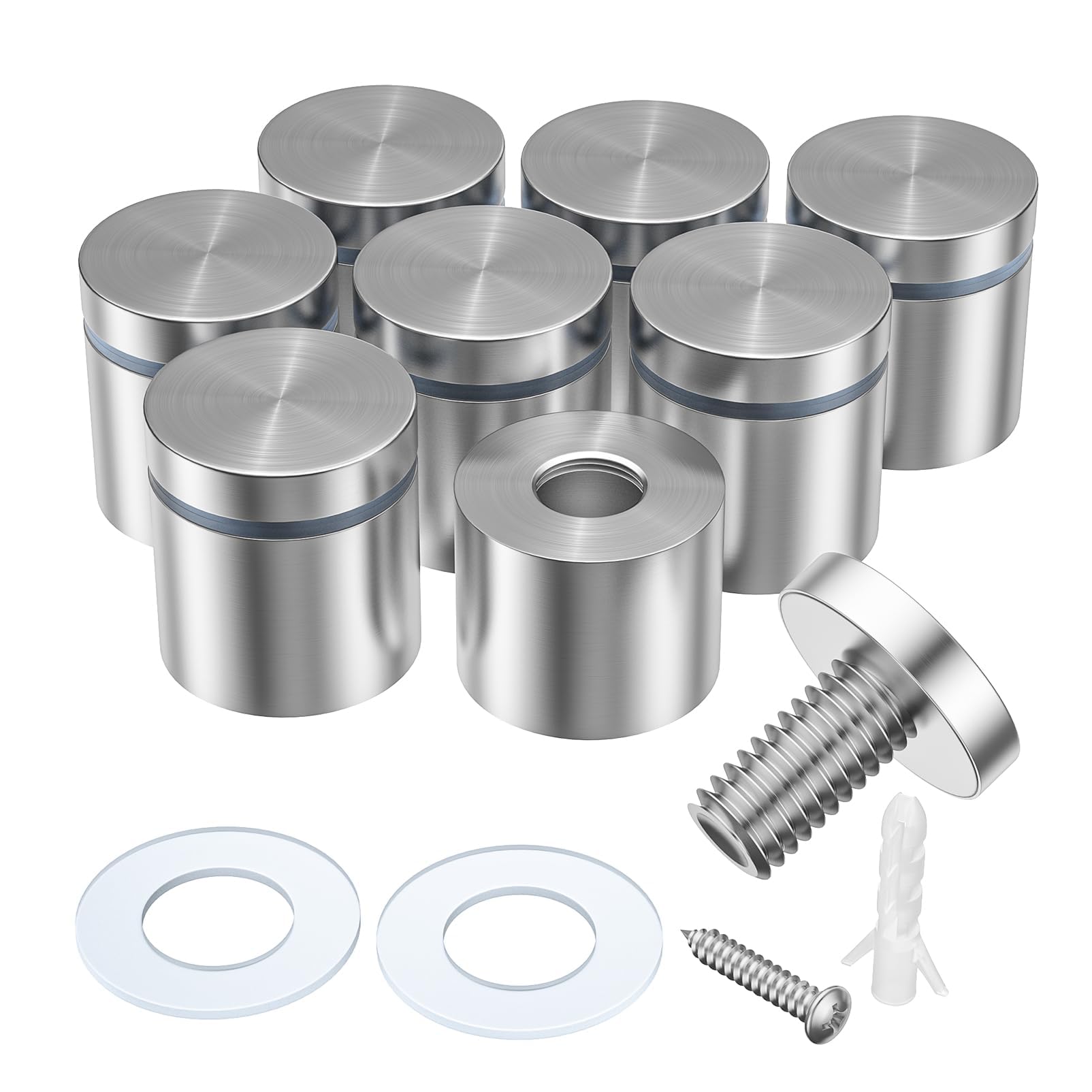 LuckIn 8 Pack Standoff Screws for Acrylic (1 in. Dia x 3/4 in. L), Stainless Steel Stand Off Wall Mounts Hardware for Sign Holder, Silver