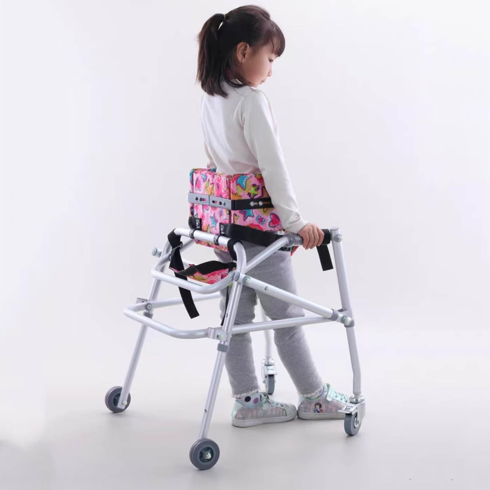 Marco de pie con ruedas con parálisis cerebral para niños, ayuda para caminar de pie para niños