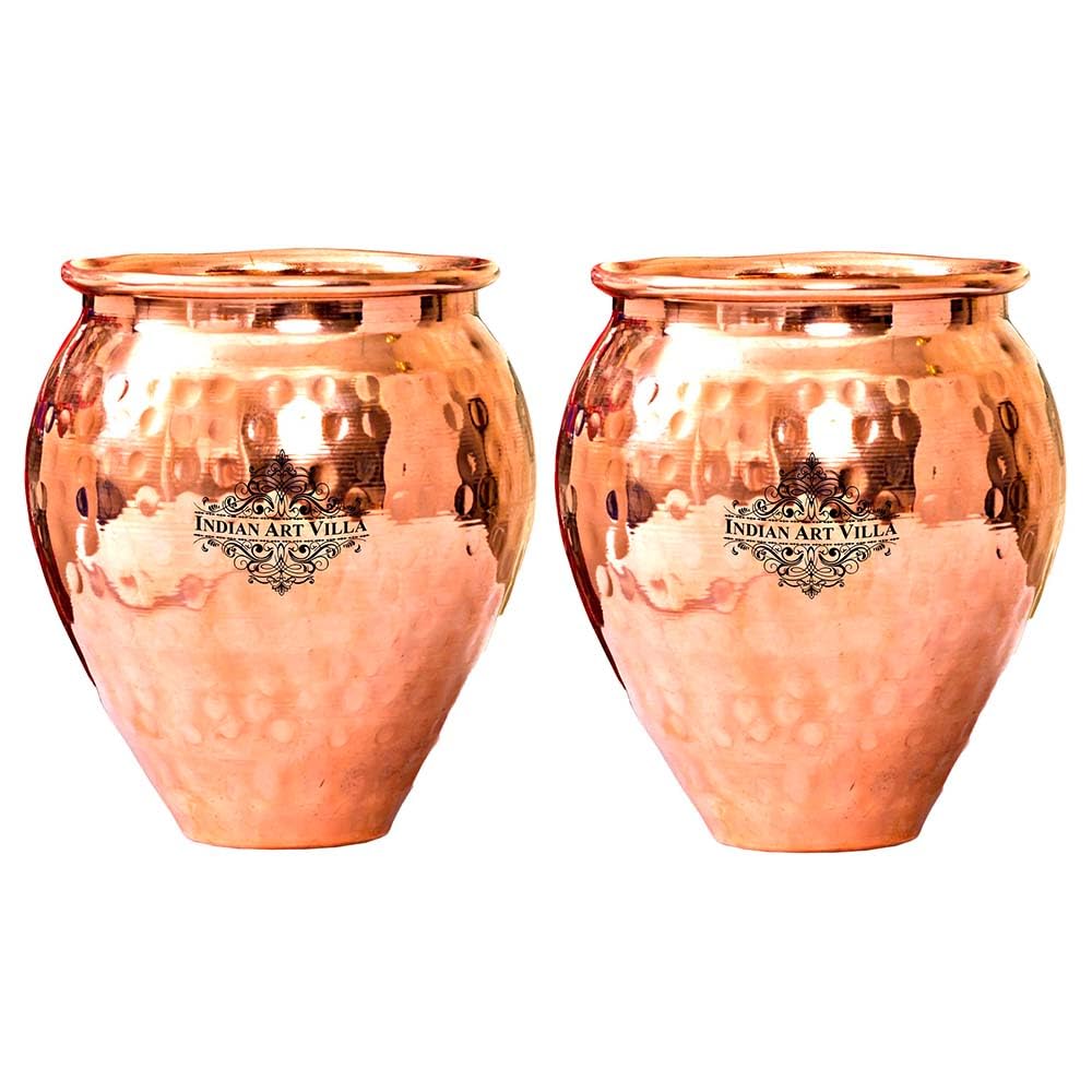 Indian Art Villa pure copper tumbler Kulhad Glass Plain Design Drinkware Serveware Volume- 9 Oz Set of 2