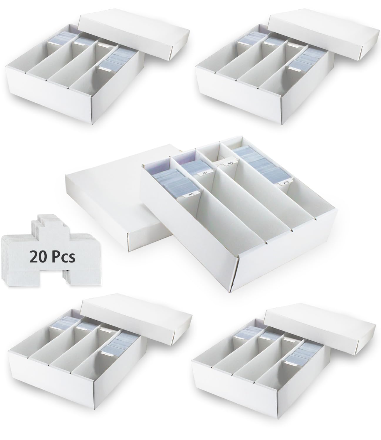 4 Row Trading Card Storage Box, 5 Pack 3200 Count Supporters&Divider white