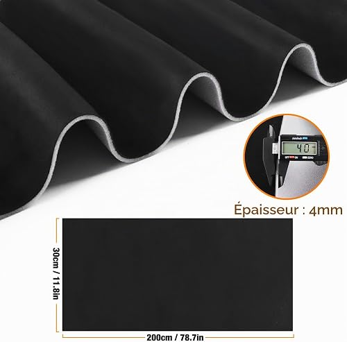 Tessuto per tettuccio in camoscio con retro in schiuma ignifuga, 200 x 30 cm, per riparazioni fai da te, rivestimento interno, per auto, camion, SUV, camper, roulotte, barca, colore nero - 3