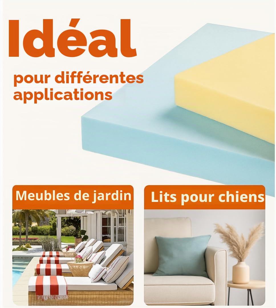 All4All Mousse de Rembourrage - Mousse Haute densité pour canapés et assises - D 25/44-60x200x5