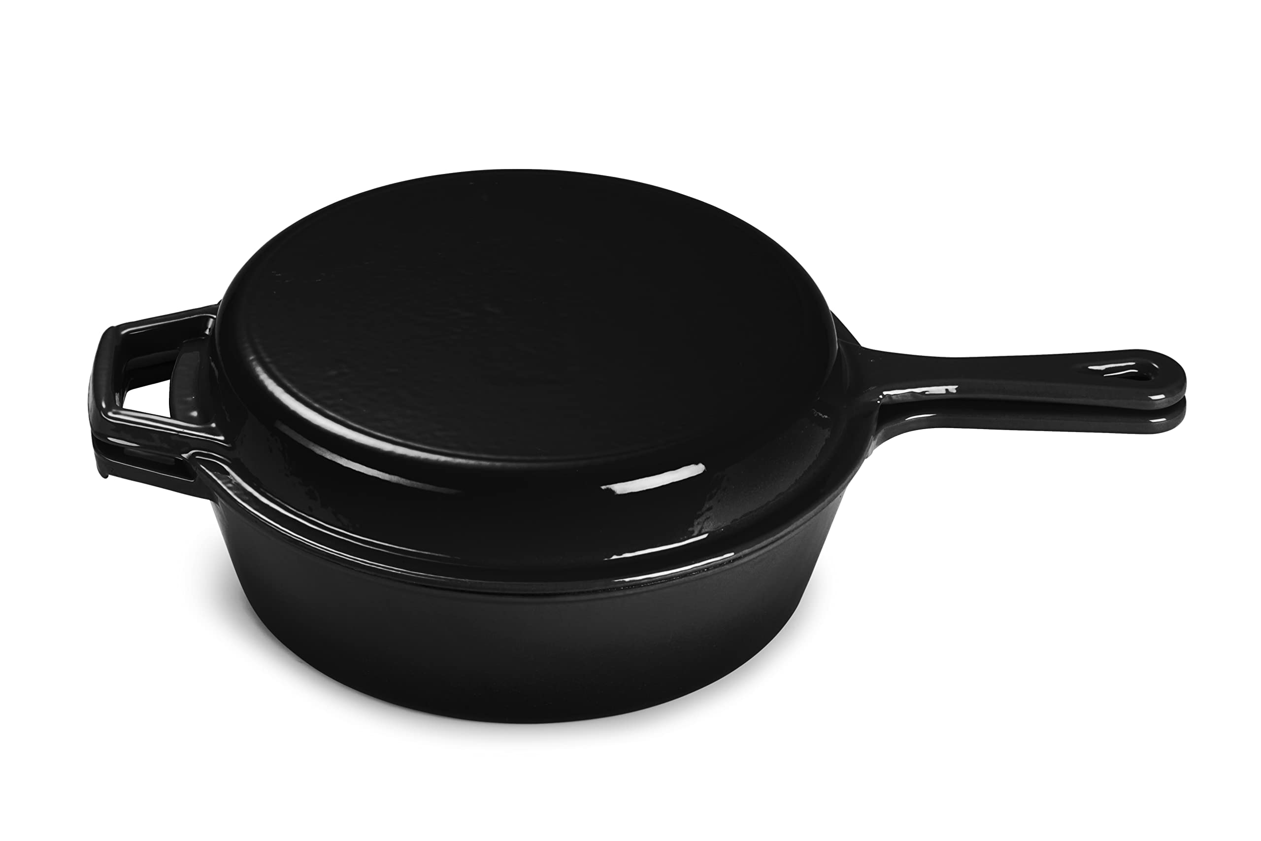 ECHTWERK brytfanna i patelnia grillowa 2 w 1, żeliwna brytfanna z pokrywką, z emaliowaną powłoką, odpowiednia do piekarników, grilla, grilla i indukcji, czarna, 2,5 l, Ø 25,2 cm