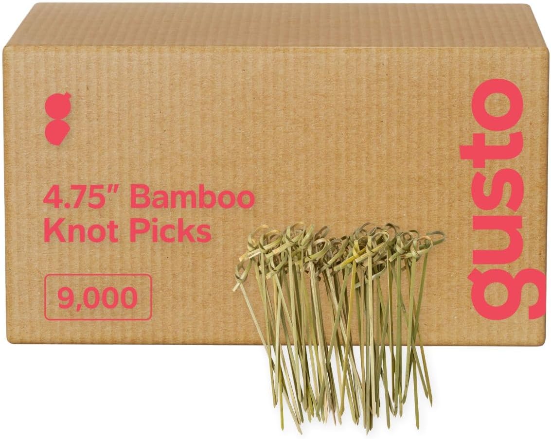 Comfy Package 4.75 Inch Bamboo Cocktail Picks [Case of 9000] Fancy Knot Top Toothpicks for Appetizers, Sandwiches, Drinks & Garnishes