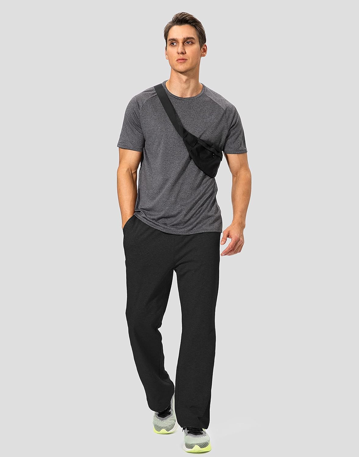 Pantaloni lunghi da jogging da uomo, in cotone, traspiranti, per il tempo libero, da yoga, leggeri, con tasche