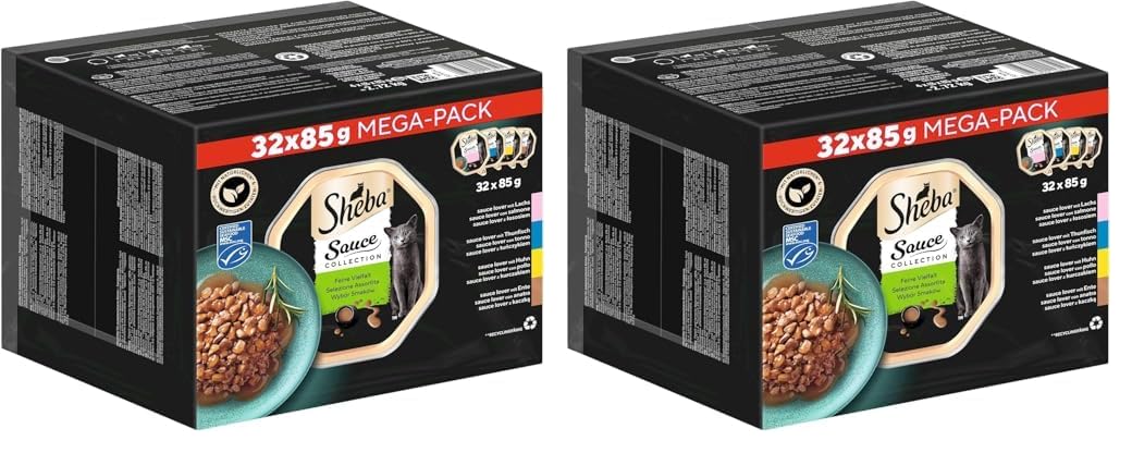SHEBA Schale Nassfutter Multipack Mega-Pack Sauce Collection Feine Vielfalt MSC-Zertifiziert 32 x 85g (Packung mit 2)