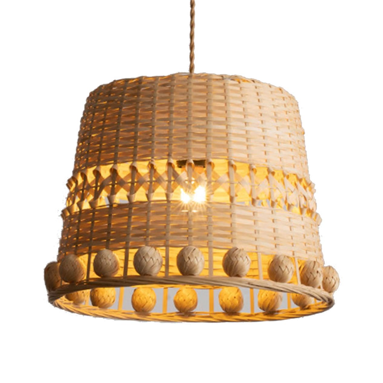 HAIIQU Hand Woven Rattan Lamp Shade - Elegant Bamboo Pendant Lights 3 Size - Large Hanging Natural Bamboo Woven Chandelier - Boho Style Wicker Lighting Fixture - For Kitchen Island, Living Room