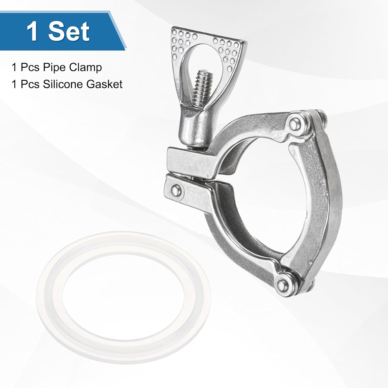 uxcell Stainless Steel Single Pin Tri Pipe Clamp Flange OD 1-1/2"(38mm) Sanitary Clamp with Wing Nut Fitting Connection with Silicone Gasket for Food Beverage Cosmetics Factory Pipes