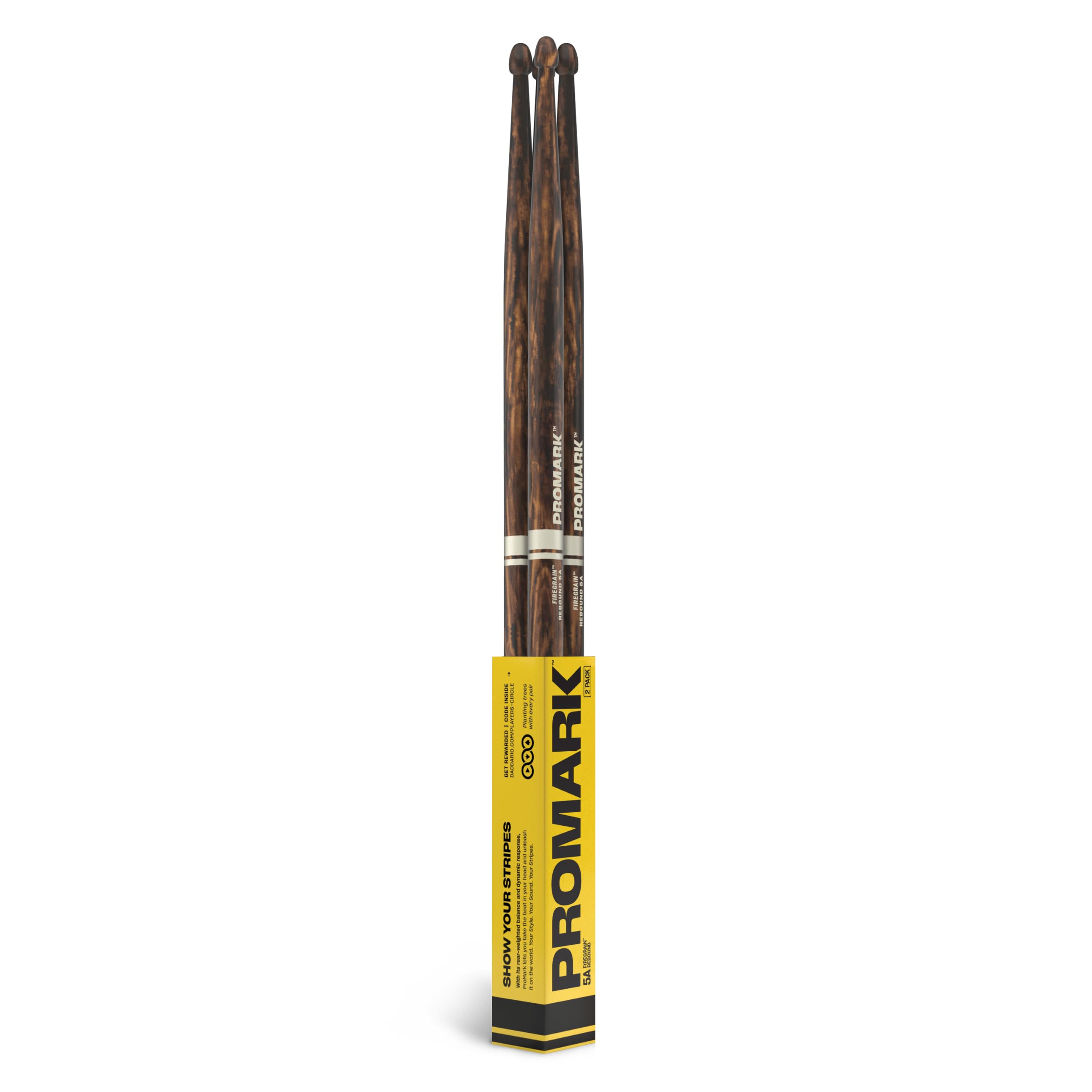 ProMark Rebound 5A FireGrain Hickory Drumsticks, Wood Tip, 2 Pair