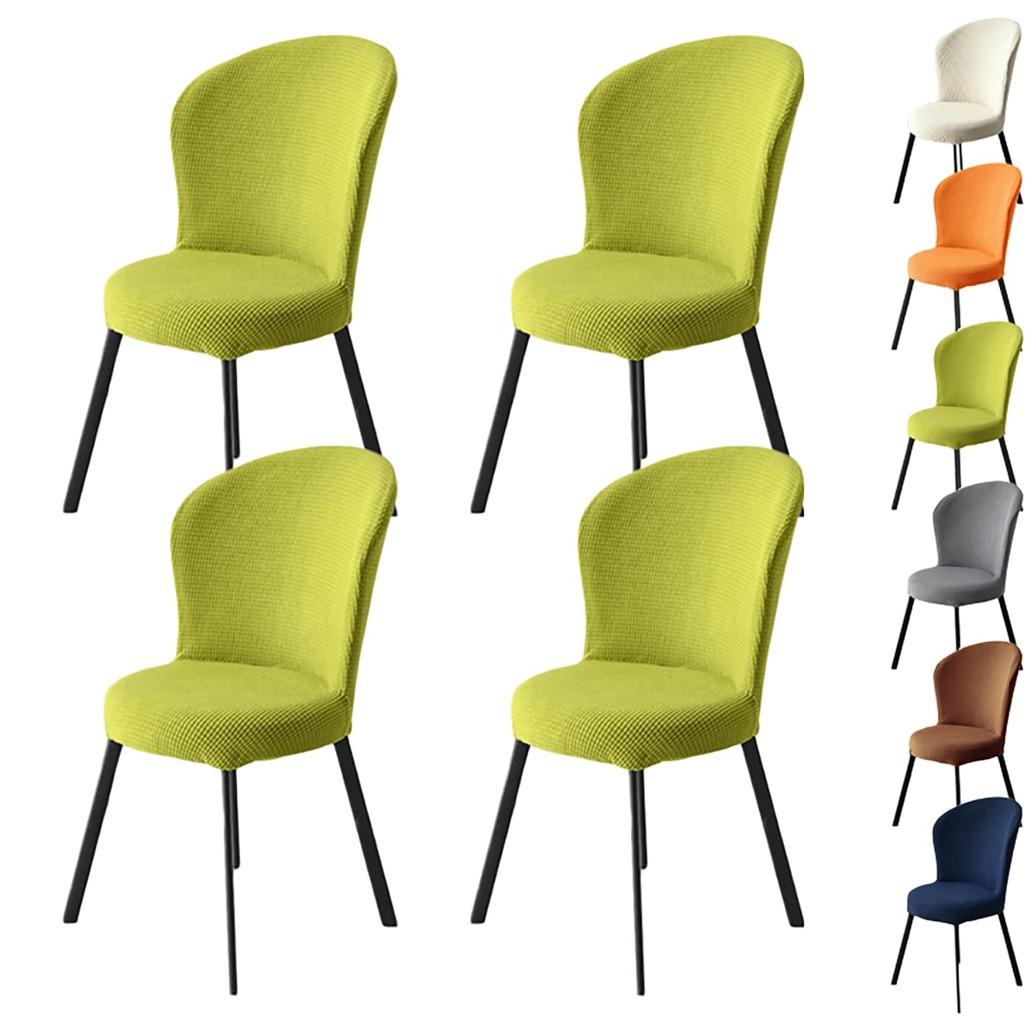 Housses de chaise universelles pour siège rond et dossier incurvé vert motif carreaux