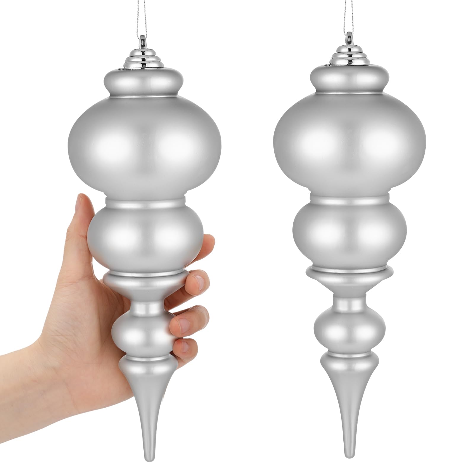 Soulchen Lot de 2 grandes boules de Noël géantes en plastique incassable à suspendre pour décoration de Noël (30,5 cm, argenté mat)