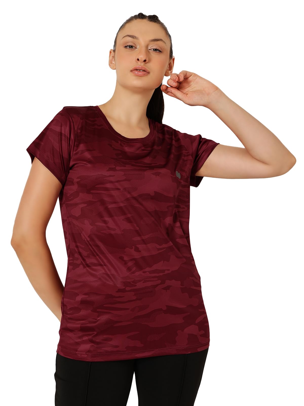 Clovia Women's Polyester Relaxed Fit Comfort-Fit Active T-Shirt