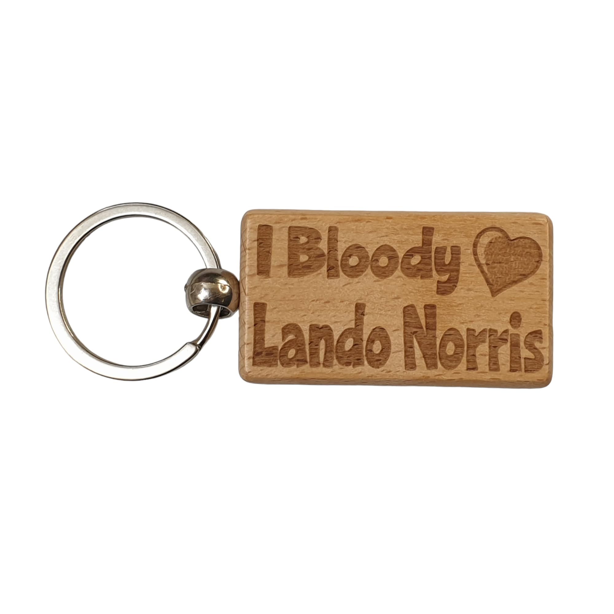 Decalarama Lando Norris Keyring Gift - I Bloody Love Heart - Engraved Wooden Formula One F1 Team Driver Fan Fun Cute Novelty Present