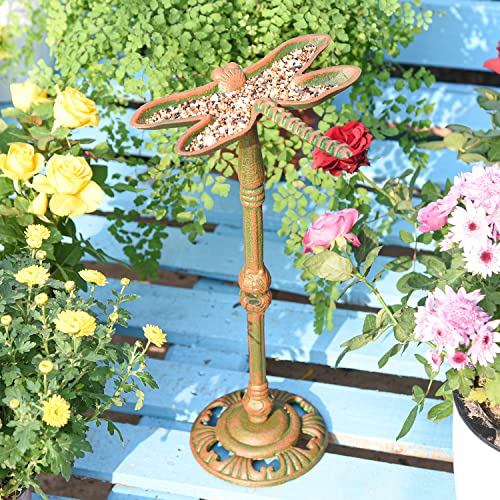 Sungmor Heavy Duty Cast Iron Small Bird Bath For Garden - Wild Bird Water Bath Food Holder - Outdoor Yard Standing Feeder With Vintage Special Color & Lovely Dragonfly Shape - Great Garden Ornament #TOP1
