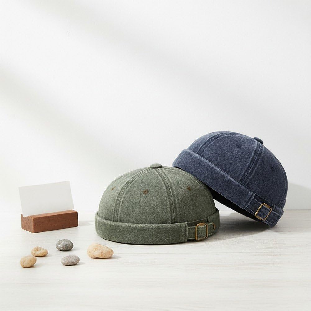 Męska czapka bez brzegów z spranej bawełny - vintage dokerka czapka beanie, podwinięty mankiet, czaszka, miękka, rozciągliwa, do noszenia na co dzień