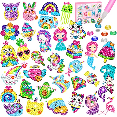 CHYEEH 5D Kit de Pintura Diamond Painting para Niños, 33 Piezas Pintura Diamantes Stickers DIY Pintura de Diamantes Animales, Mosaicos Dibujo de Diamantes Pegatinas para Niños y Adultos Principiantes