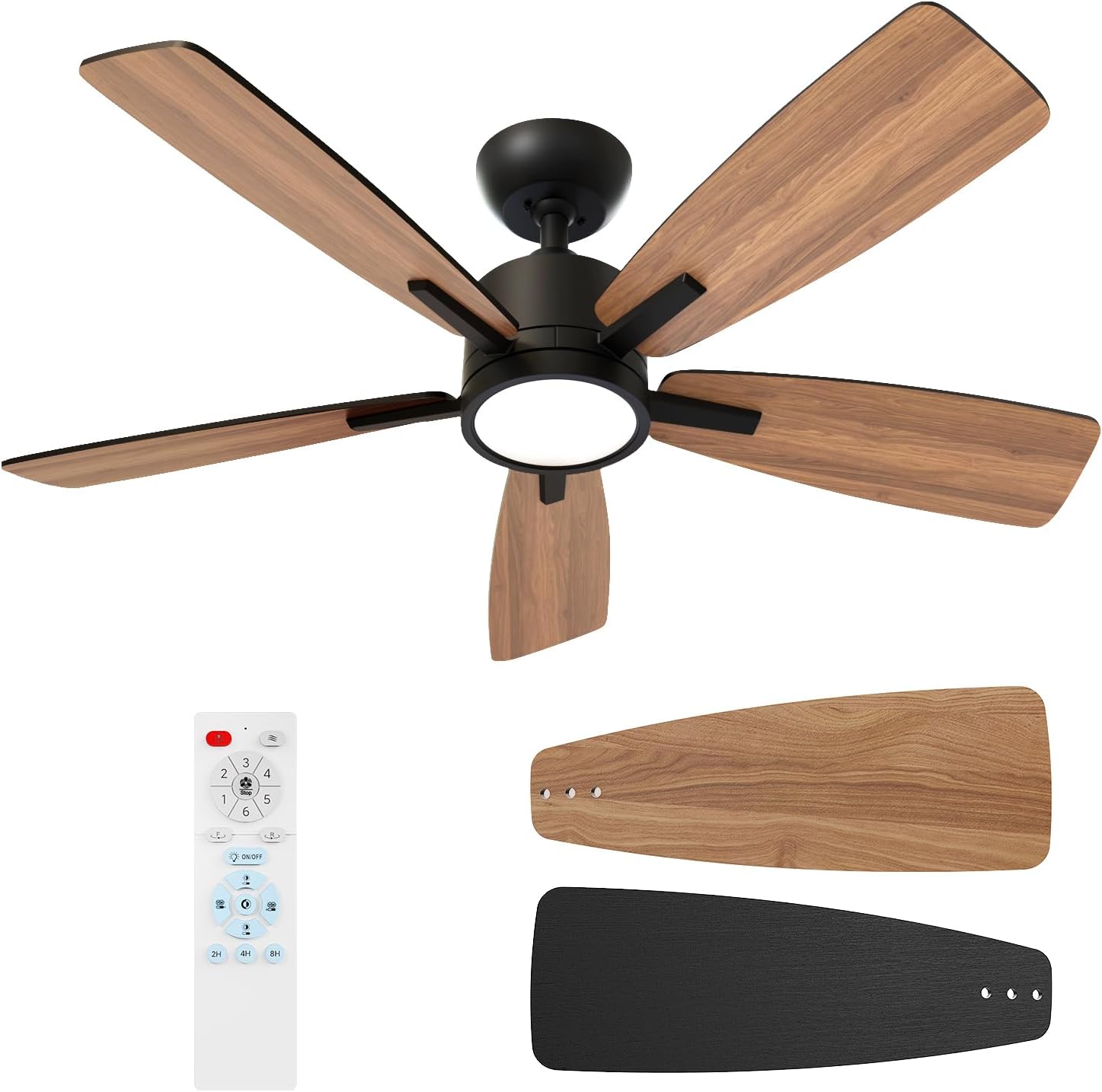 TALOYA 42 Inch Ceiling Fans with Lights Led Remote Control Low Profile Flush Mount for Bedroom Home Outdoor Patio Living Room,3 Color Temperatures,Dimmable,DC Motor,Reversible,5 Blades,Black
