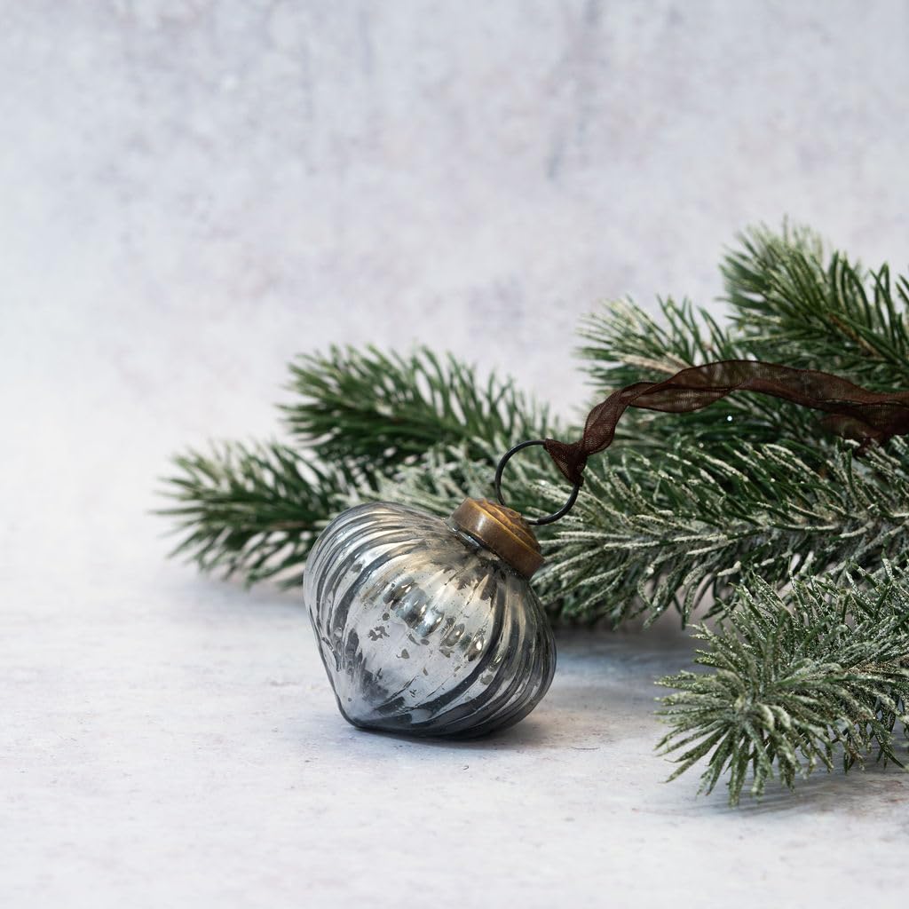 Arthur Cameron – 2" Ribbed Glass Lantern Xmas Tree Baubles – Mouth-Blown Vintage Christmas Baubles, Perfect as Elegant Christmas Hanging Decorations (Slate)