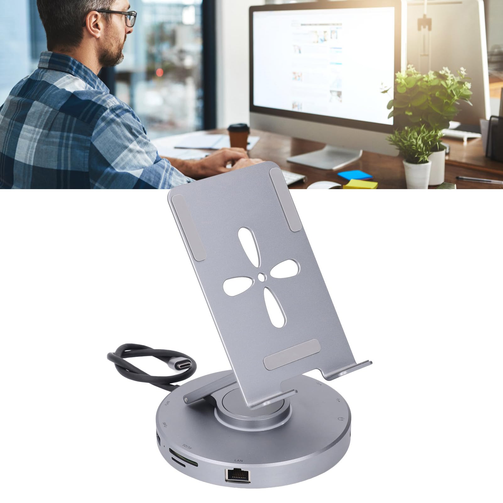 Emoshayoga Docking Station Hub USB Tipo C con Supporto Regolabile per Laptop, Tablet e Dispositivi di Gioco Portatili