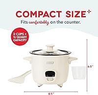 Vista 2 de Dash Mini vaporera arrocera con olla antiadherente extraíble, función de mantener el calor y guía de recetas, 2 tazas, para sopas, guisos, granos
