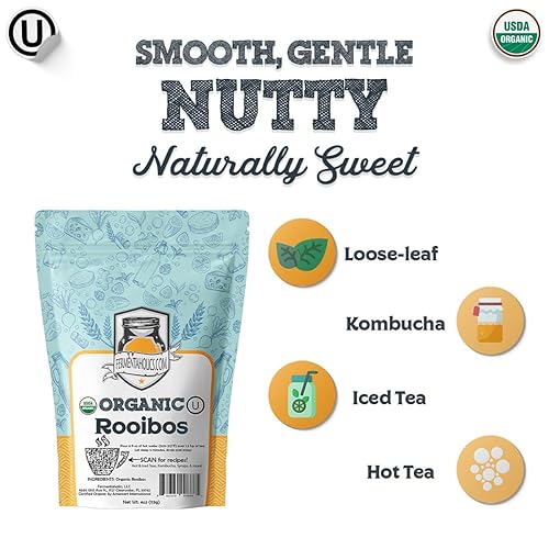 Miniatura 3 de Fermentaholics Té Rooibos orgánico certificado por USDA - Perfecto para elaboración casera de kombucha, té caliente y té helado, certificado Kosher