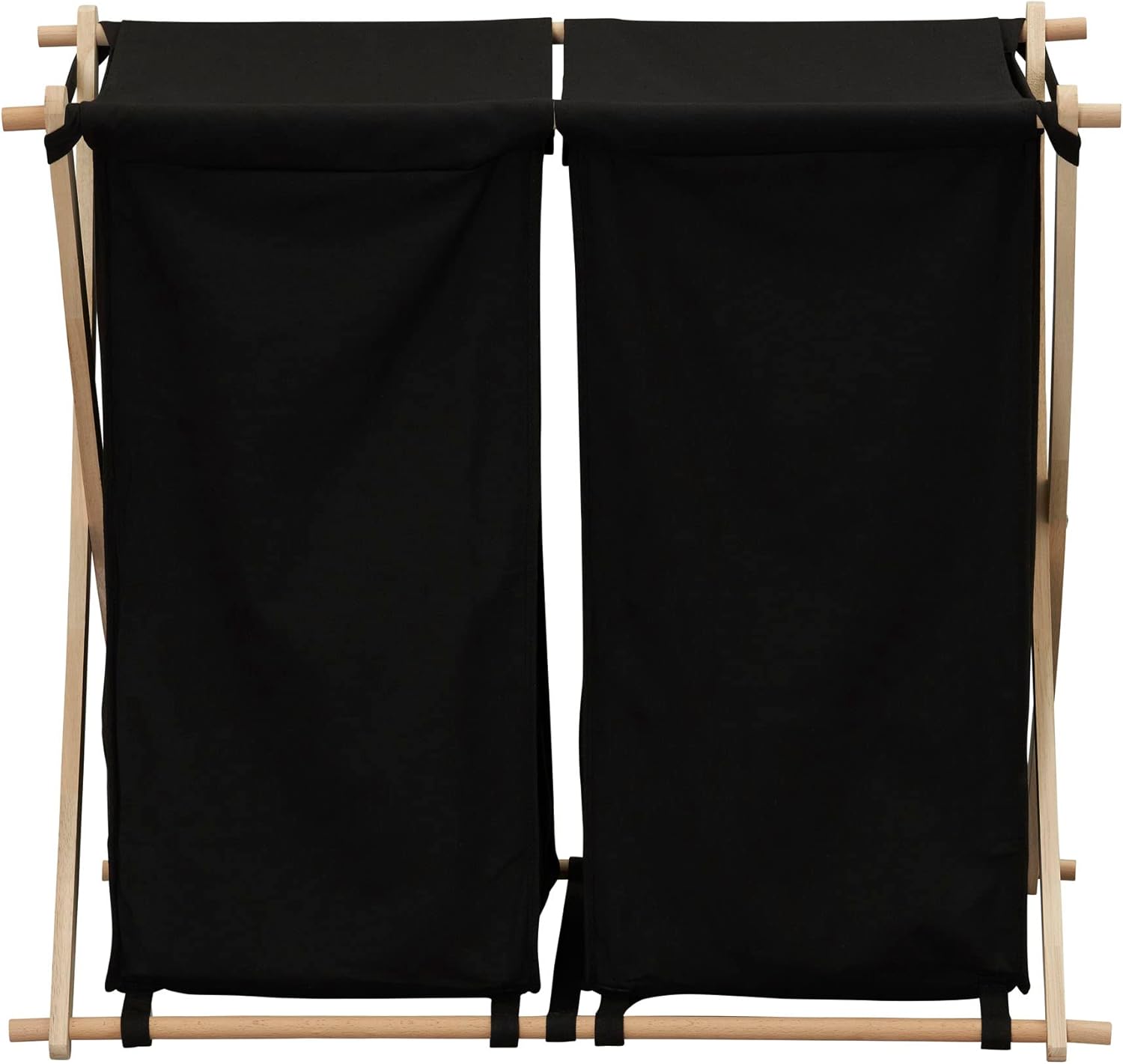 Household Essentials X-Frame Wood Laundry Sorter, Collapsible Wood Frame with Washable Poly-Cotton Bags, Naturally Stylish Large