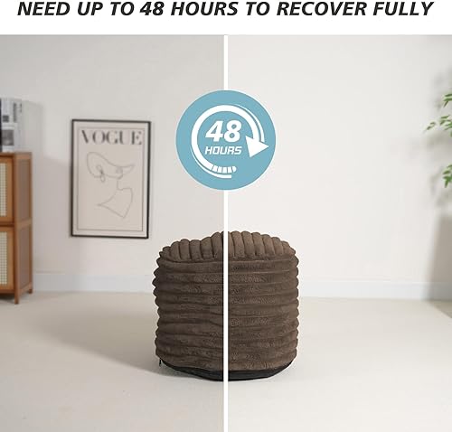 Miniatura 5 de Puf otomano de relleno redondo para reposapiés, pufs de piel sintética con relleno de trozos de espuma, cojín otomano de almacenamiento, silla de