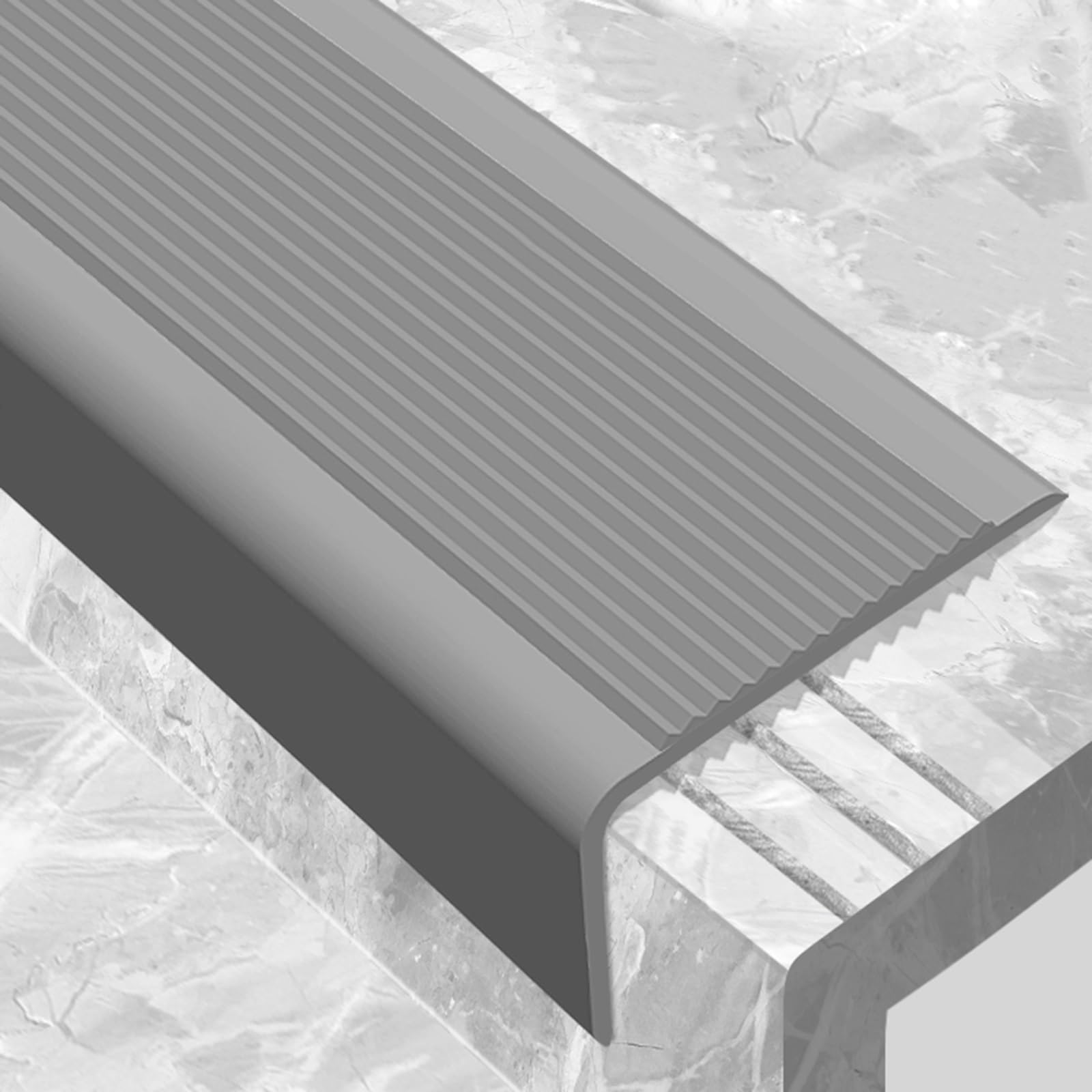 Evita resbalones en escaleras con este protector de borde de escalón de PVC gris autoadhesivo 8