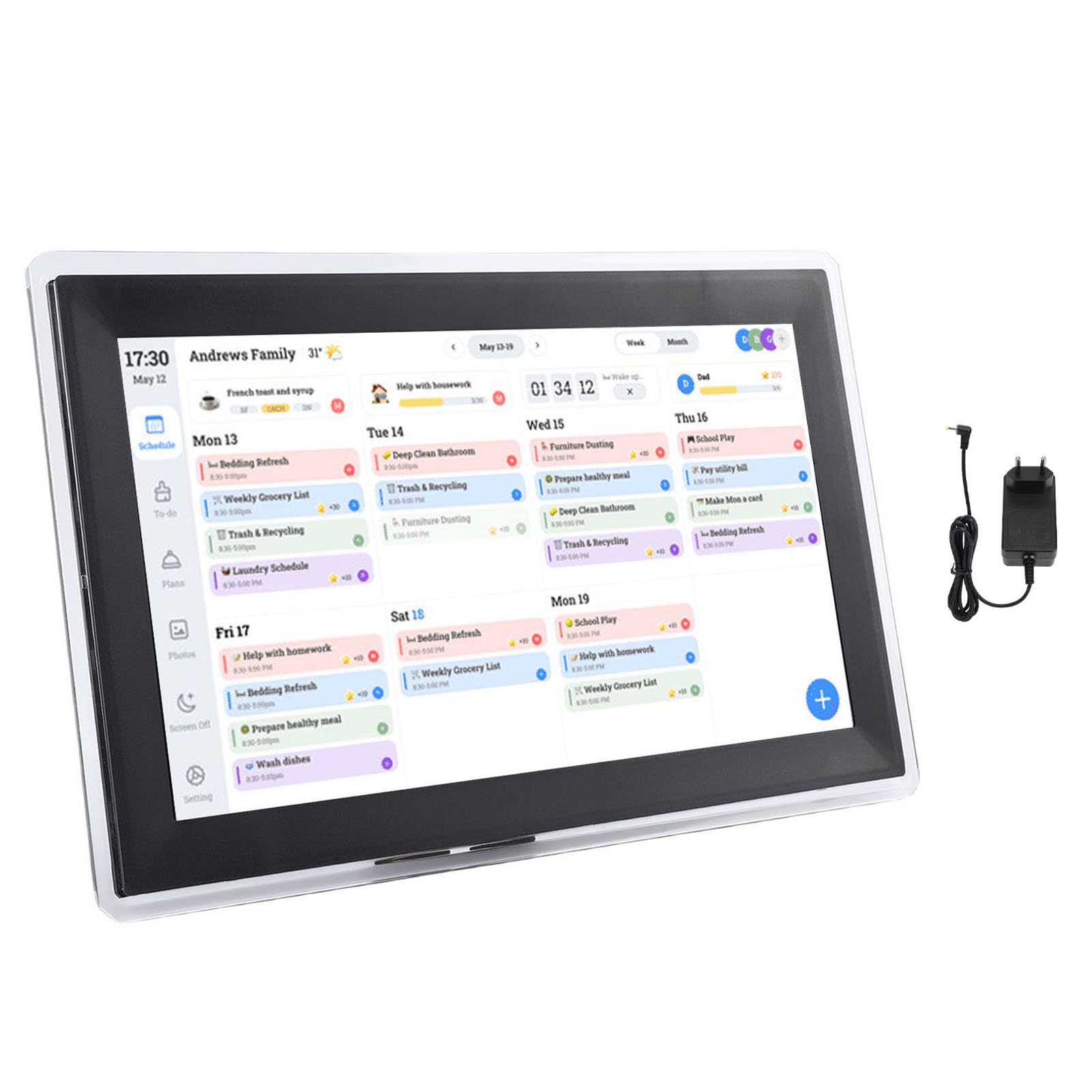 VBESTLIFE 15,6-Zoll-WLAN-Digitalkalender, Aufgabentabelle mit Interaktivem HD-Touchscreen-Display, Intelligenter Familienplaner für Nahtlose Planung (EU-Stecker)