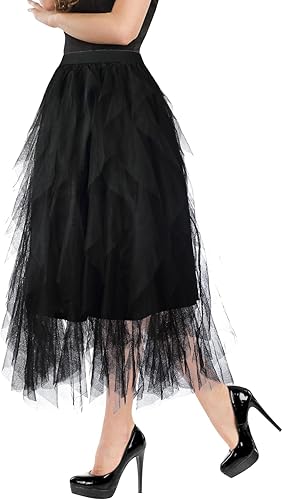 Miniatura 2 de Faldas de tul para mujer, falda tutú escalonada de malla, falda de tul midi con cintura elástica alta y baja para fiesta