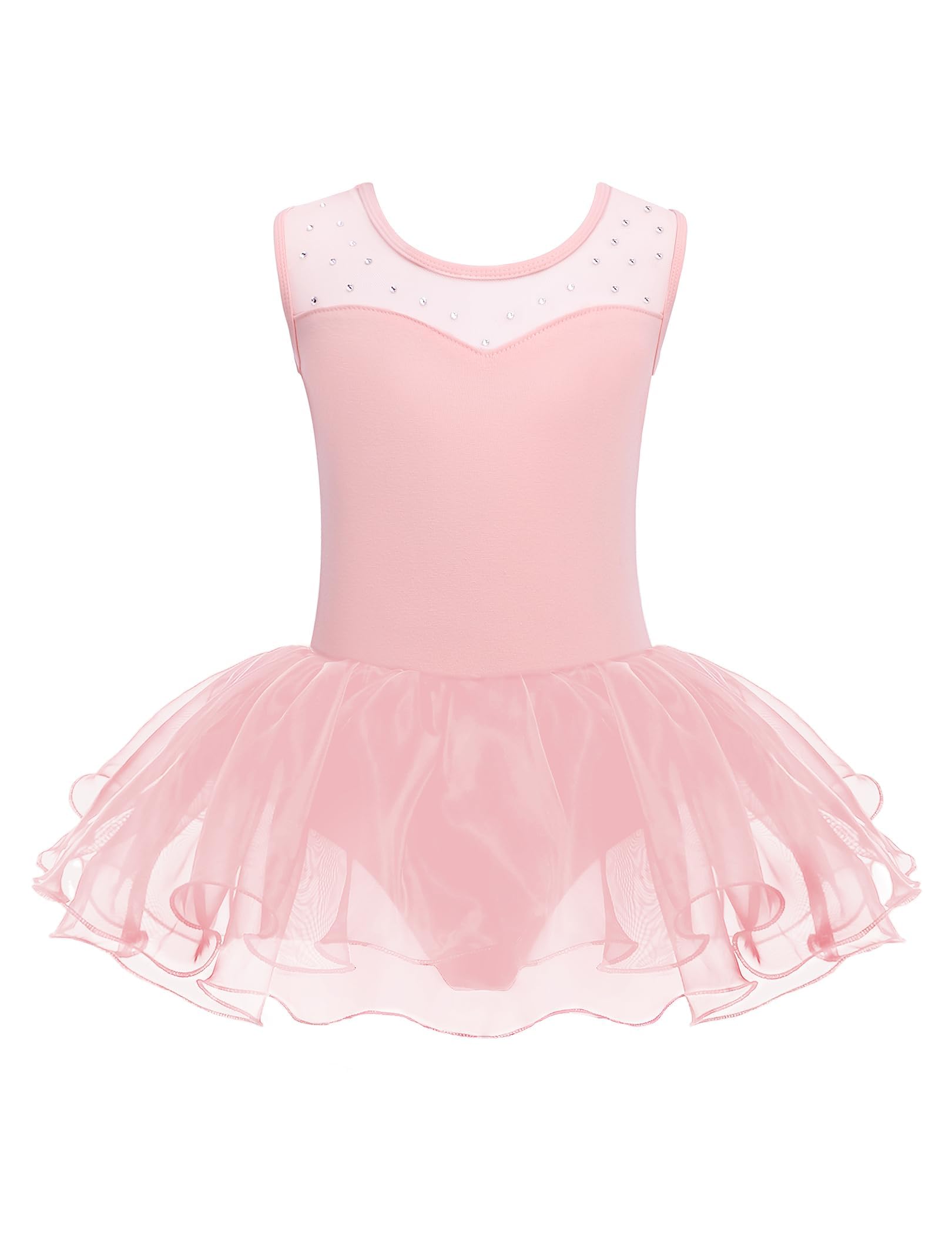 Girls Ballet Leotards Sparkly Sleevesless Mesh Dance Dress Tutu Ballerina Costume for Kids