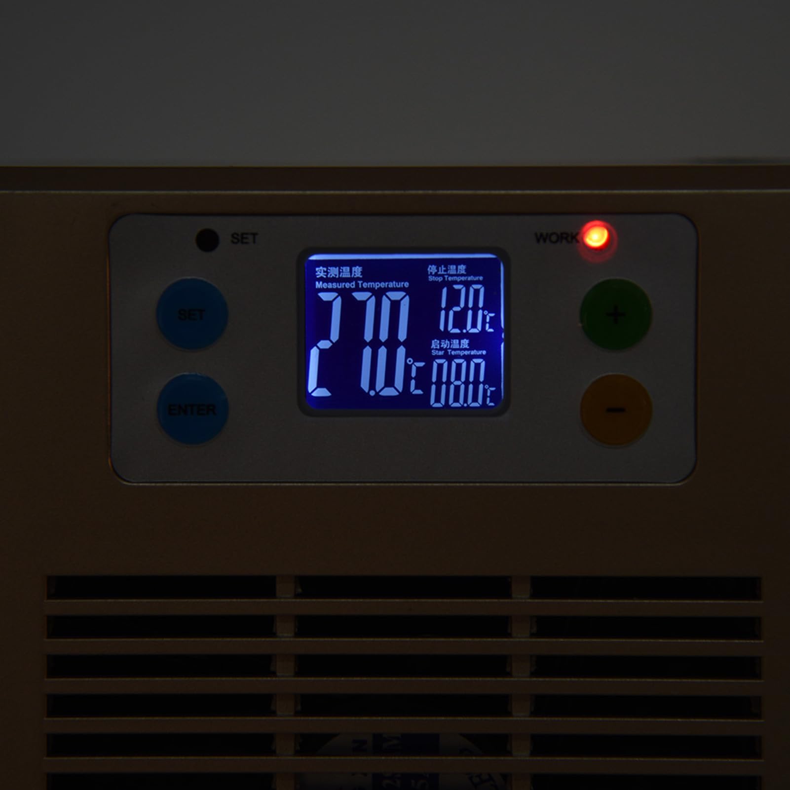 GLOGLOW Enfriador de Acuario con Ventilador Silencioso e Interruptor de Temperatura para Tanques de 10-20L (Refrigeración única Dorada de 70W)
