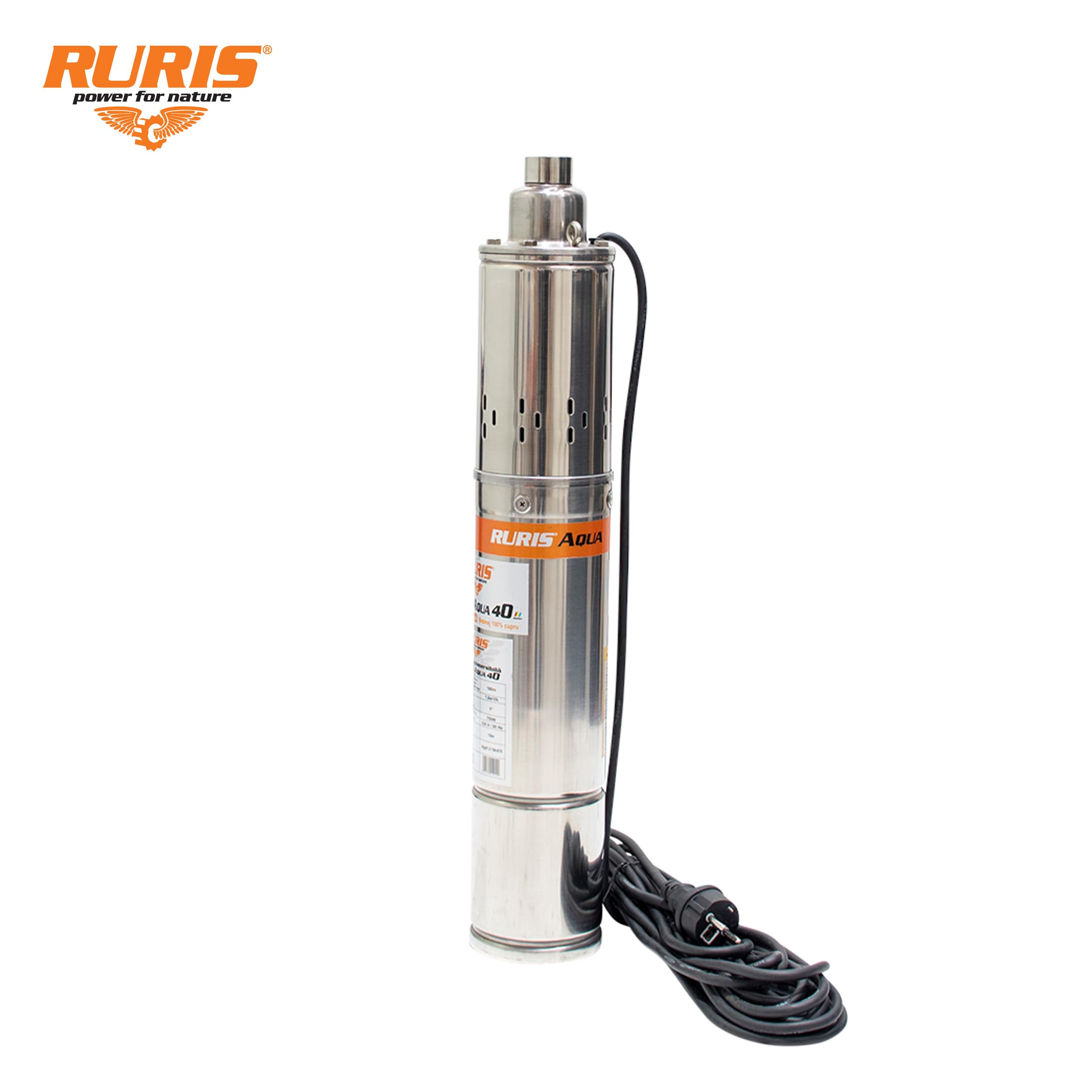 RURIS POWER FOR NATURE Pompe Submersible Aqua 40 750W Débit 1880L/H Hauteur Max 100M Câble 15M Raccord 1 Pouce Eau Propre Idéale Pour Jardin Irrigation Puits